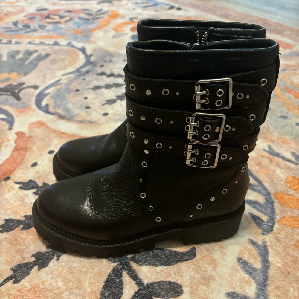 Zara studded leather boots with buckle